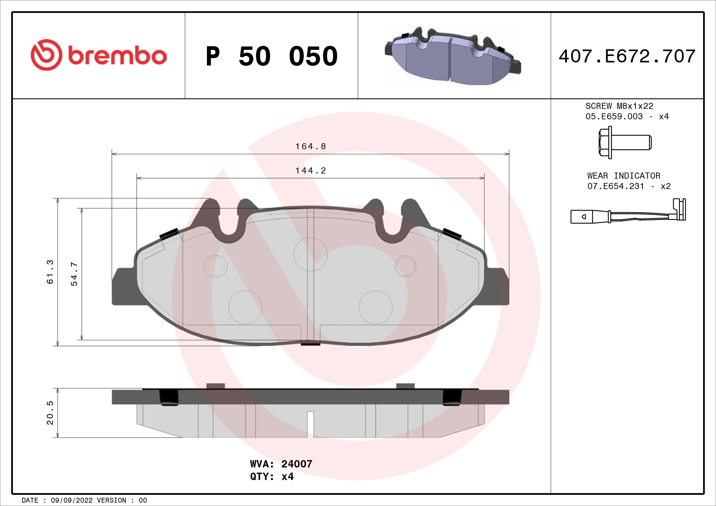 A.B.S. P 50 050 BREMBO Bremsbelagsatz, Scheibenbremse